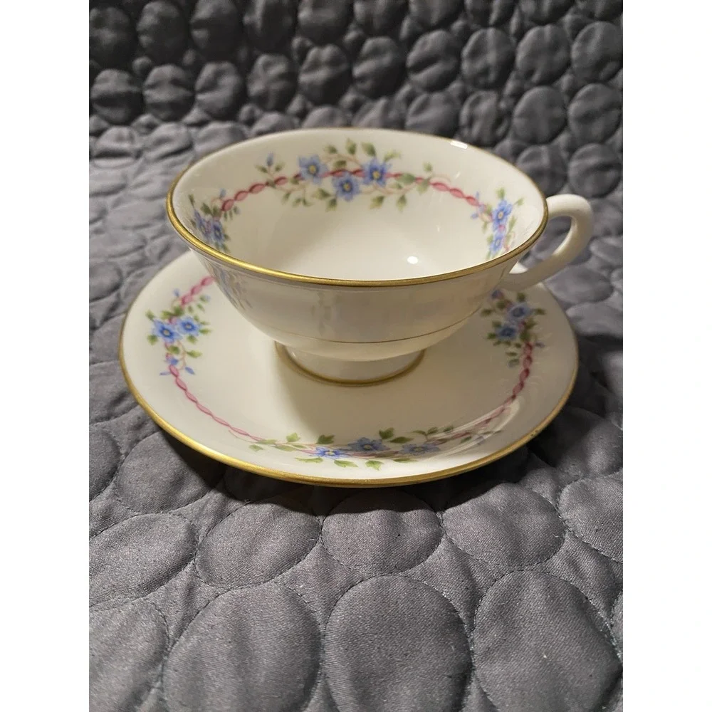 VNTG 1942-55 Lenox Belvidere Cup & Saucer Set Coffee/tea Flowers USA Porcelain